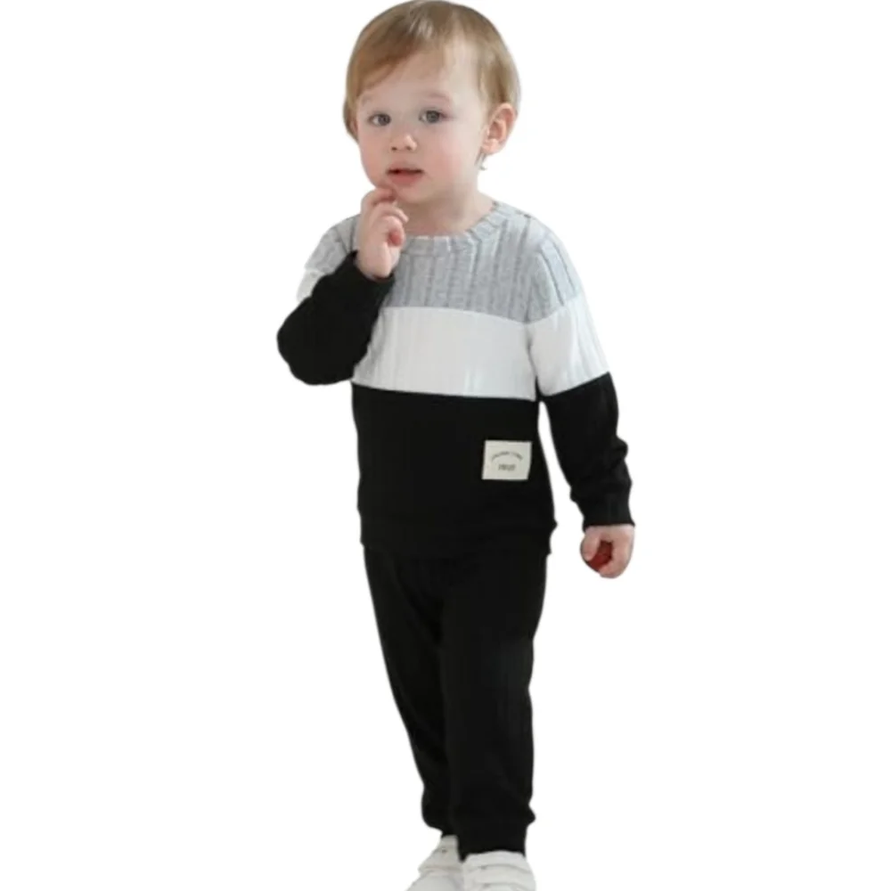 Toddler Boys 2PC Autumn Knit Long Sleeve Top with Elastic Waistband Ribbed Pants